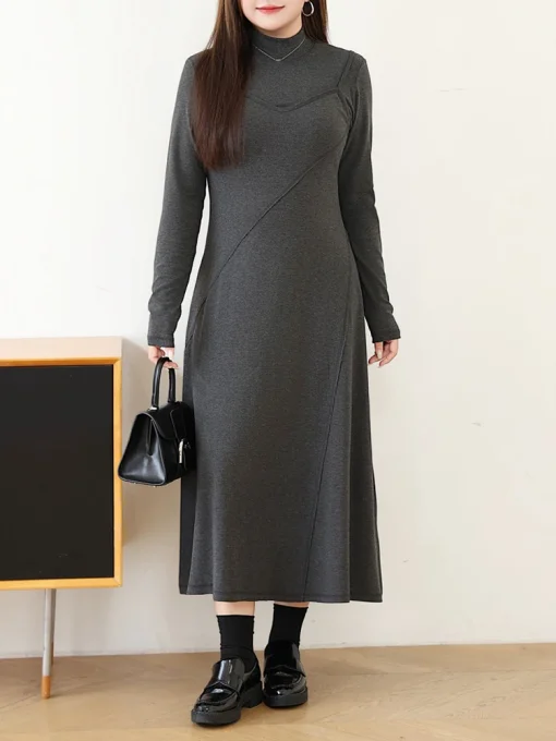 Plus Size Women's Fake Two-Piece Knitted Long Sleeve Dress - Image 4