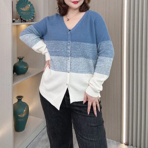 Plus Size Women Knit Cardigan, Soft V-neck Hollow Sweater - Image 2