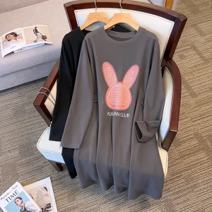 Plus Size Women's Loose Printed Long Sleeve Sweater Dress
