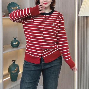 Plus Size Women's Striped Embroidered Christmas Tree Knit Sweater