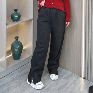 Plus Size Women's Elastic Waist Fleece Woolen Straight Pants