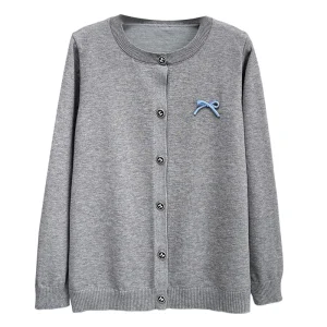 Plus Size Women's Preppy Bow Cardigan O-Neck Sweater