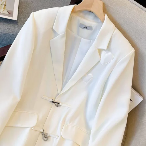 Plus Size Women's Loose White Blazer Long Sleeve Jacket - Image 4