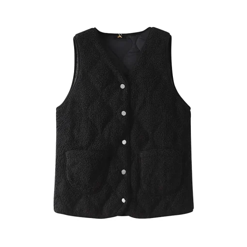 Plus Size Women's Thickened Warm Lamb Wool Vest Cardigan - Image 6