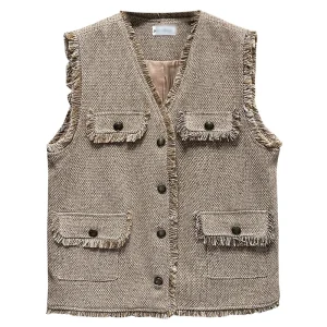Plus Size Women's Sleeveless V-Neck Chic Autumn Fashion Vest