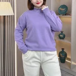Plus Size Women's Lace Stitching Beaded Shoulder Mock Neck Sweater