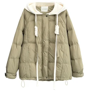 Plus Size Women’s Down Coat Winter Loose Hooded Block Color