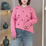 Plus Size Women's Loose 3D Love Knit Sweater Pullover
