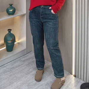 Plus Size Women's Fleece-lined Stretch Denim Harem Pants for Winter