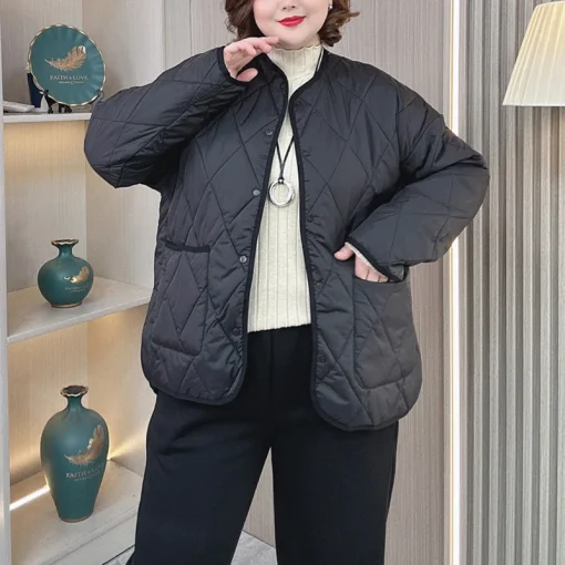 Warm Collarless Padded Jacket for Women, Loose Winter Parka