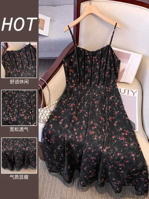 Plus Size Women's Summer Loose Mesh Floral Waist Cinched Dress - Image 4