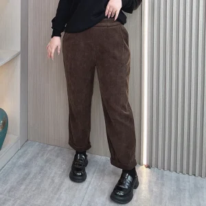 Plus Size Casual Harem Pants Elastic Waist Corduroy Trousers