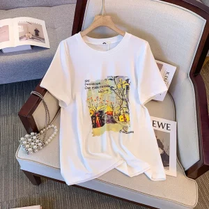 Plus Size Women's Loose Retro Printed Short Sleeve T-Shirt