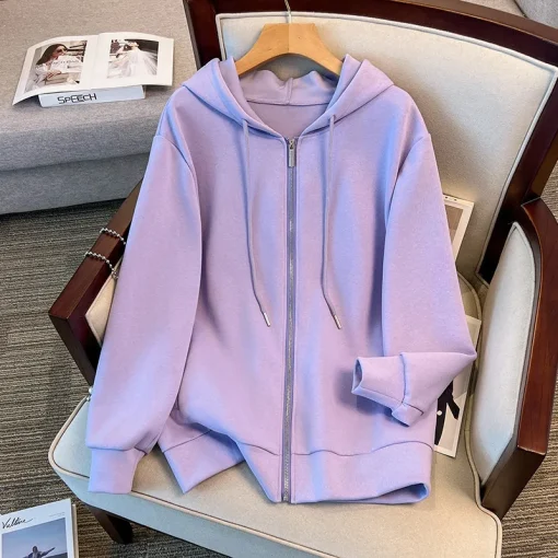 Plus Size Loose Hooded Sweatshirt Cardigan Jacket for Women - Image 4