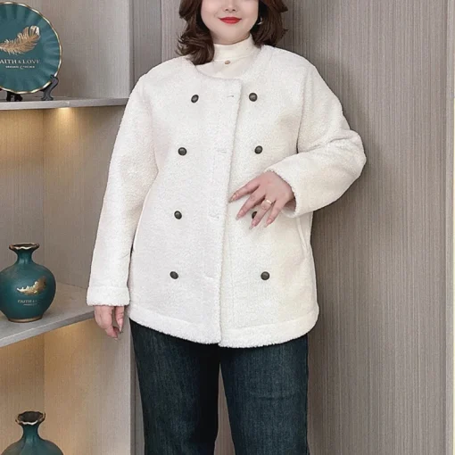 Plus Size Women’s Fleece Coat Winter Warm Double Breasted Jacket - Image 4