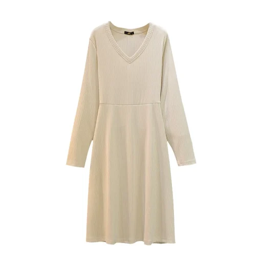 Plus Size V-Neck Long Sleeve Knitted Dress for Women - Image 6