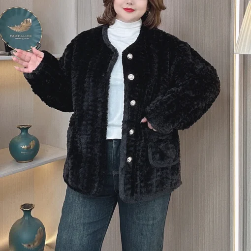 Plus Size Women’s Faux Fur Coat, Warm Winter Outerwear