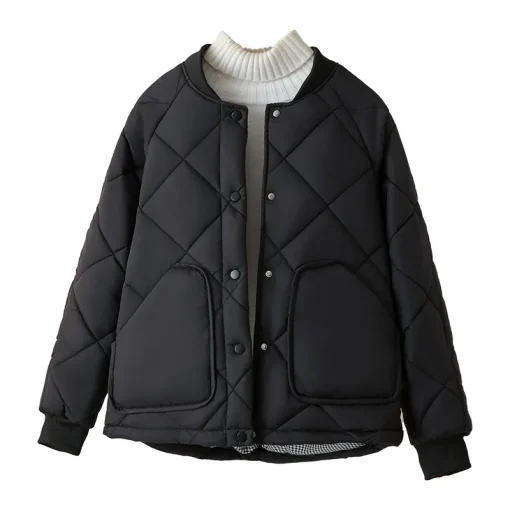 Plus Size Winter Fashion Argyle Padded Coat with Large Pockets