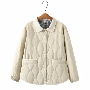 Plus Size Women’s Cotton-Padded Shirt Collar Parka Coat