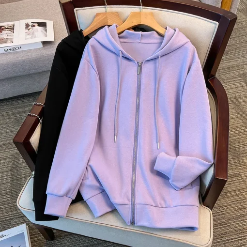 Plus Size Loose Hooded Sweatshirt Cardigan Jacket for Women