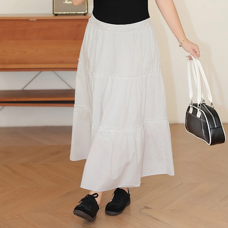 Plus Size Vintage White High Waist A-Line Cake Skirt - Image 3