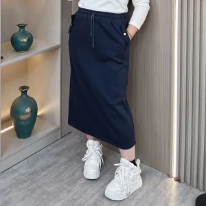 Plus Size Women's Fleece-Lined High Waist Preppy Style Skirt