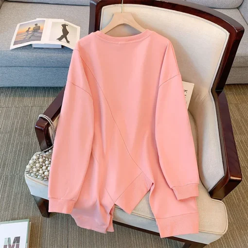 Plus Size Women's Casual Loose Irregular Long Sleeve Sweatshirt - Image 3