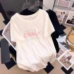 Plus Size Loose Medium Long Round Neck Diamond T-shirt