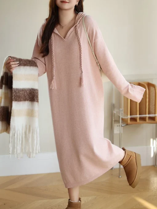 lus Size Loose Hooded Knit Dress for Women Autumn Winter - Image 5