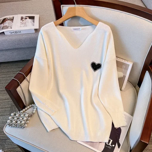 Plus Size Loose Thick V-Neck Knitted Sweater for Women - Image 3