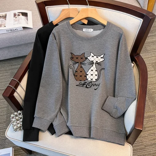 Plus Size Autumn Cartoon Long Sleeve Sweatshirt for Women