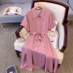 Plus Size Women's Summer Loose Pink Short Sleeve Dress