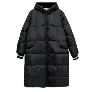 Plus Size Women's Winter X-Long Hooded Cotton-Padded Parka Coat