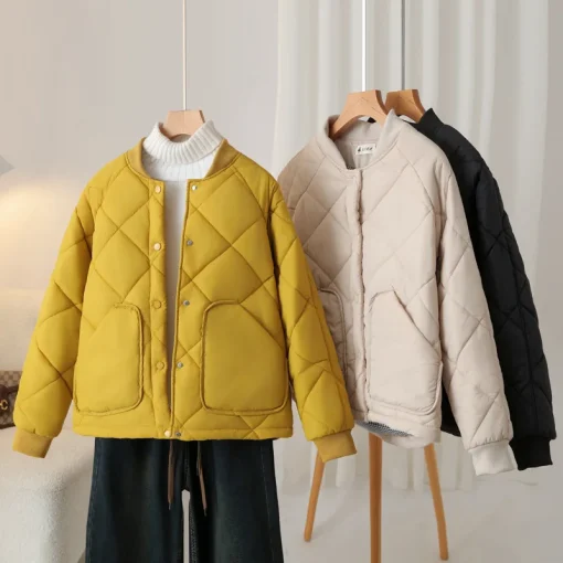 Plus Size Winter Fashion Argyle Padded Coat with Large Pockets - Image 2