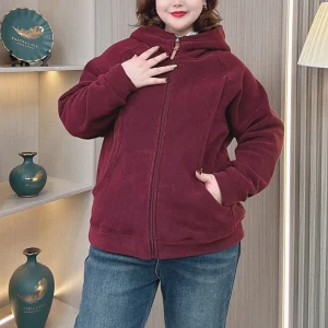 Plus Size Women's Double-Sided Fleece Zipper Hoodie Cardigan