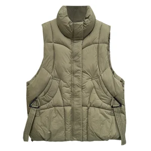 Plus Size Women's Sleeveless Winter Parka Stand Collar Warm Vest
