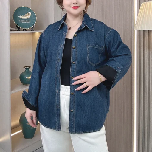 Plus Size Women’s Fleece-Lined Winter Loose Denim Coat - Image 4