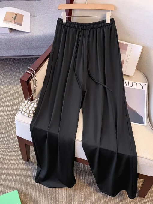 Plus Size Women's Summer Loose Drawstring T-shirt Wide Leg Pants Set - Image 4