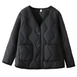 Plus Size Women’s V-Neck Pocket Cotton-Padded Parka Coat