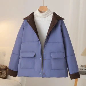 Plus Size Women’s Loose Corduroy Splicing Cotton-Padded Parka Coat