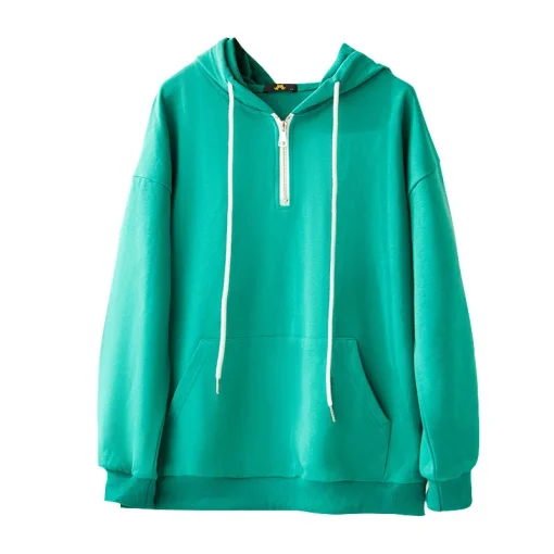 Plus Size Loose Long Sleeve Zip Hooded Sweatshirt - Image 6