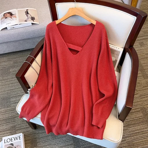 Plus Size Loose Pullover Thick Knitted Sweater for Women - Image 3