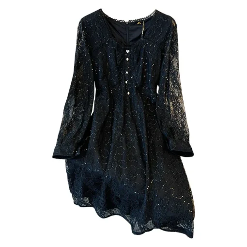 Plus Size Women's Lace Sequin V-Neck Long Sleeve Dress - Image 6