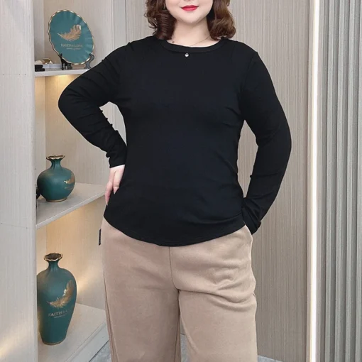 Plus Size O-neck Long Sleeve Casual Shirt for Women - Image 3