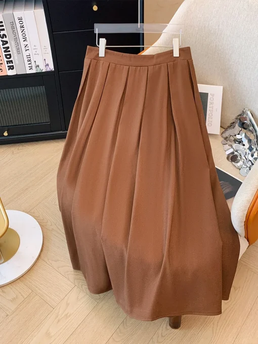 Plus Size High Waist Pleated A-Line Skirt for Women