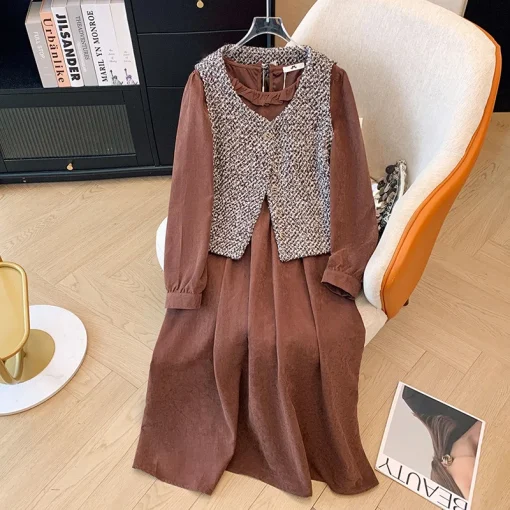 Plus Size Autumn Loose Small Fragrance Style Two-Piece Dress - Image 5