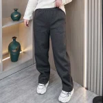 Plus Size Women's Woolen Fleece-lined Straight Pants for Winter