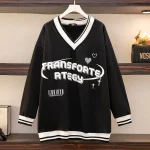 Plus Size Women's Loose V-Neck Long Sleeve Print Sweatshirt