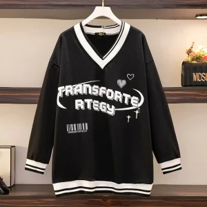 Plus Size Women's Loose V-Neck Long Sleeve Print Sweatshirt
