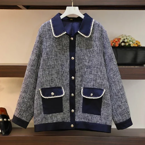 Plus Size Loose Single-Breasted Small Fragrance Jacket Coat